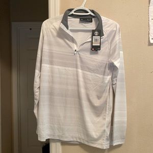 Men’s New with Tags, Sm. Underarmour long sleeve, 1/2 zip collar, white/grey